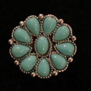 Turquoise and Silver Floral Ring Size 6